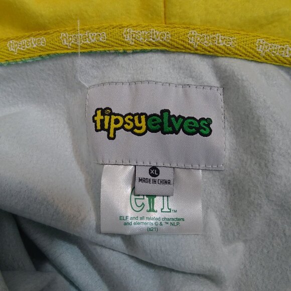 Tipsy Elves Buddy Elf Hooded Jumpsuit Christmas Green Yellow Adult Size XL Zip - Picture 6 of 11